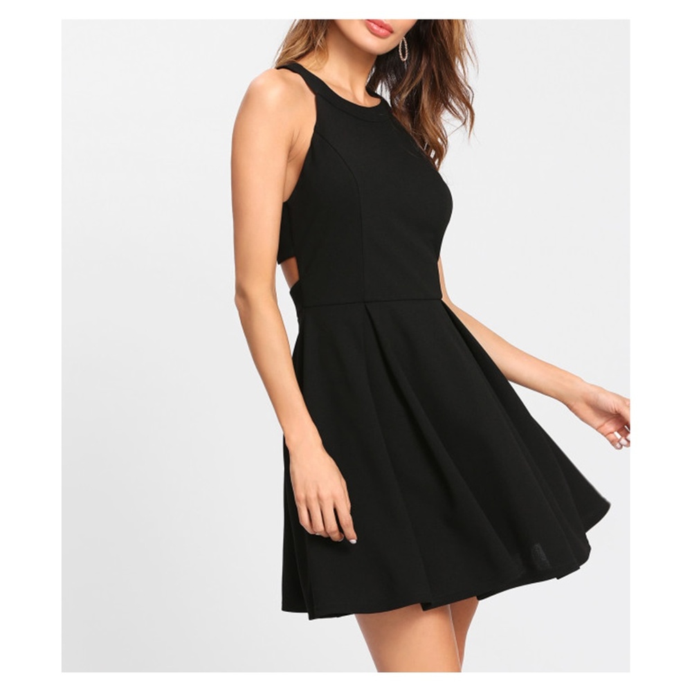 Black Sleeveless Cut Out Backless Skater Dress - Picture 3 of 6